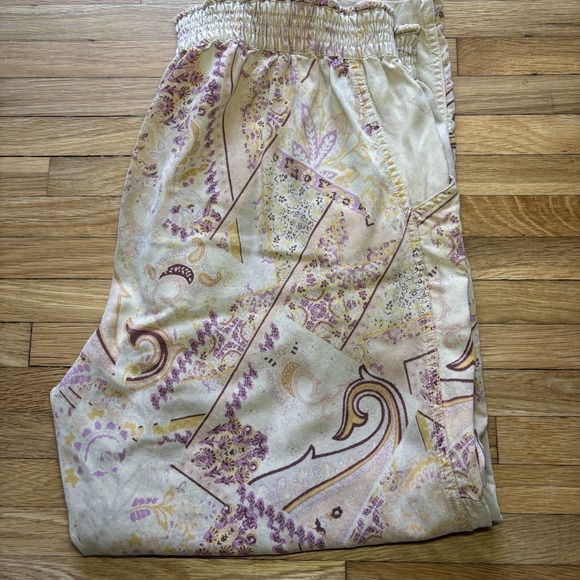 Sundance Ashanti Pants Womens 12 Tan‎ Pink Floral Drawstring Boho Chic Artsy - Picture 11 of 11
